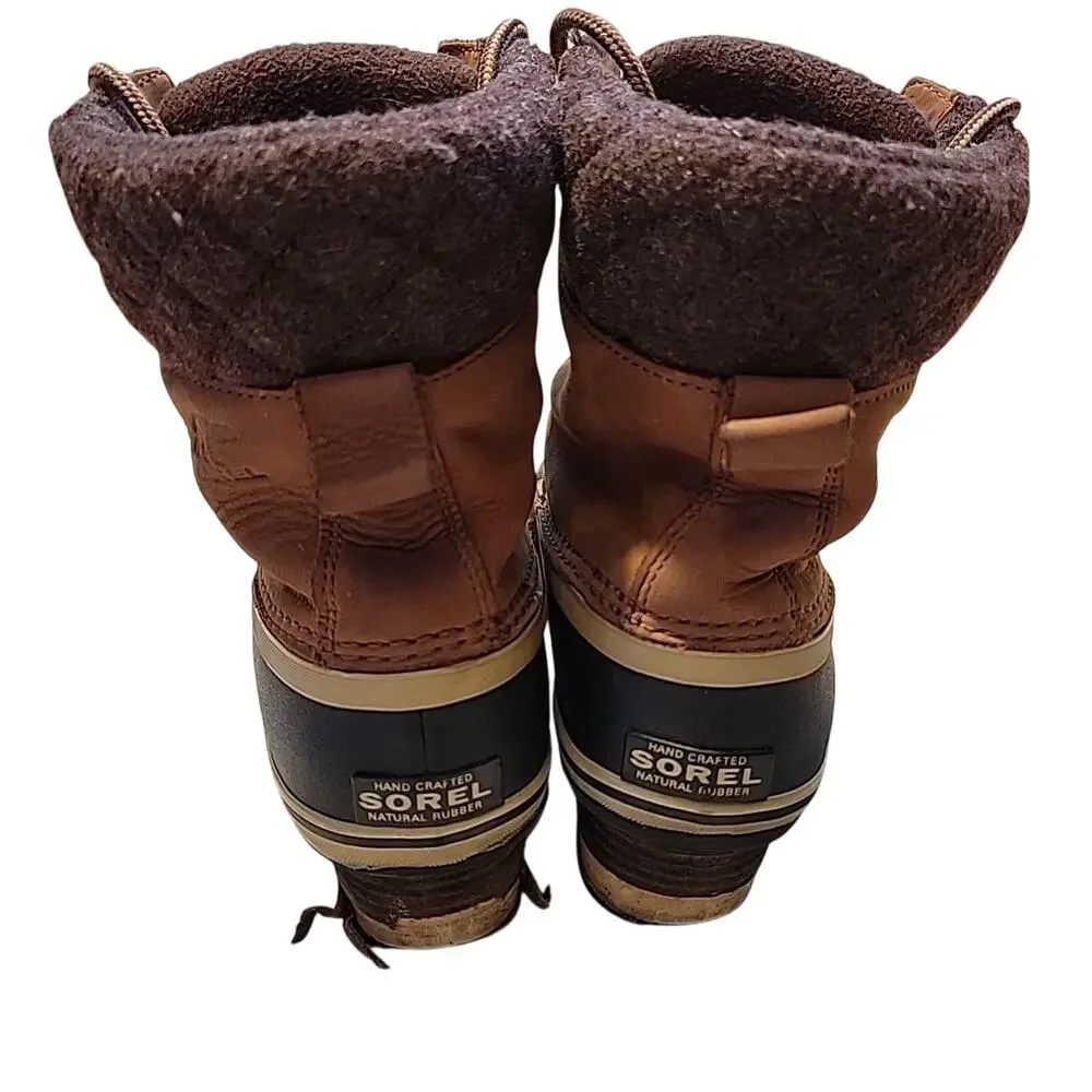 Sorel Caribou Winter Duck Boots Men's 9 Black & Brown Waterproof *REHAB* Heel